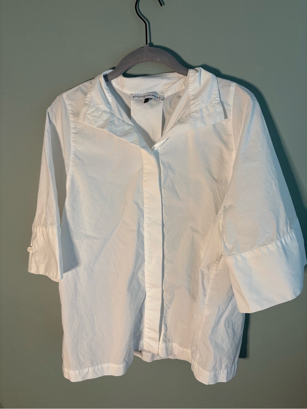 Adolfo Dominguez White Cotton Short Wide Sleeve Button Up Blouse Top US 6